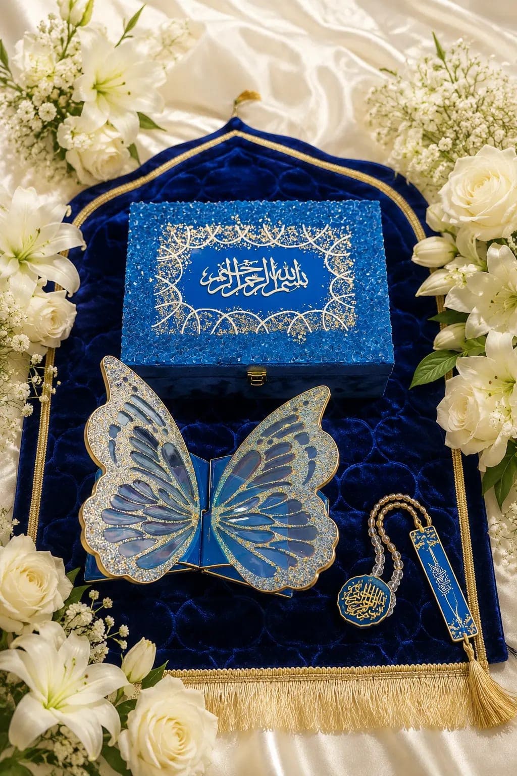 Blue Glass Work Quran Hamper 1