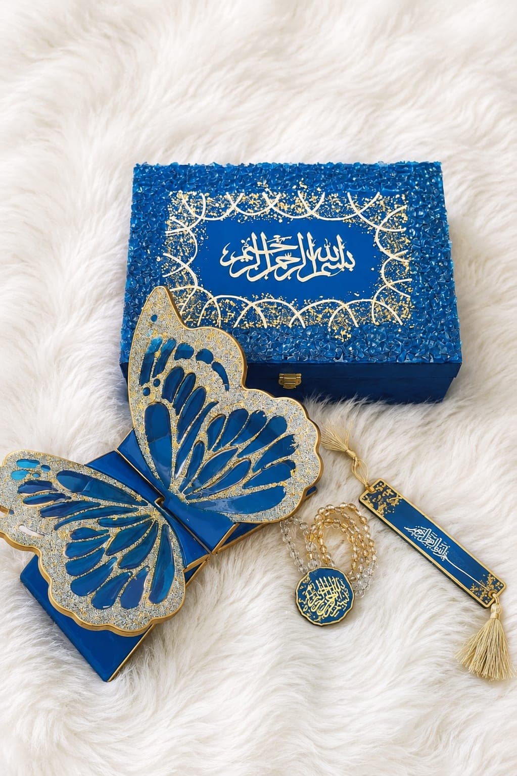 Blue Glass Work Quran Hamper 1