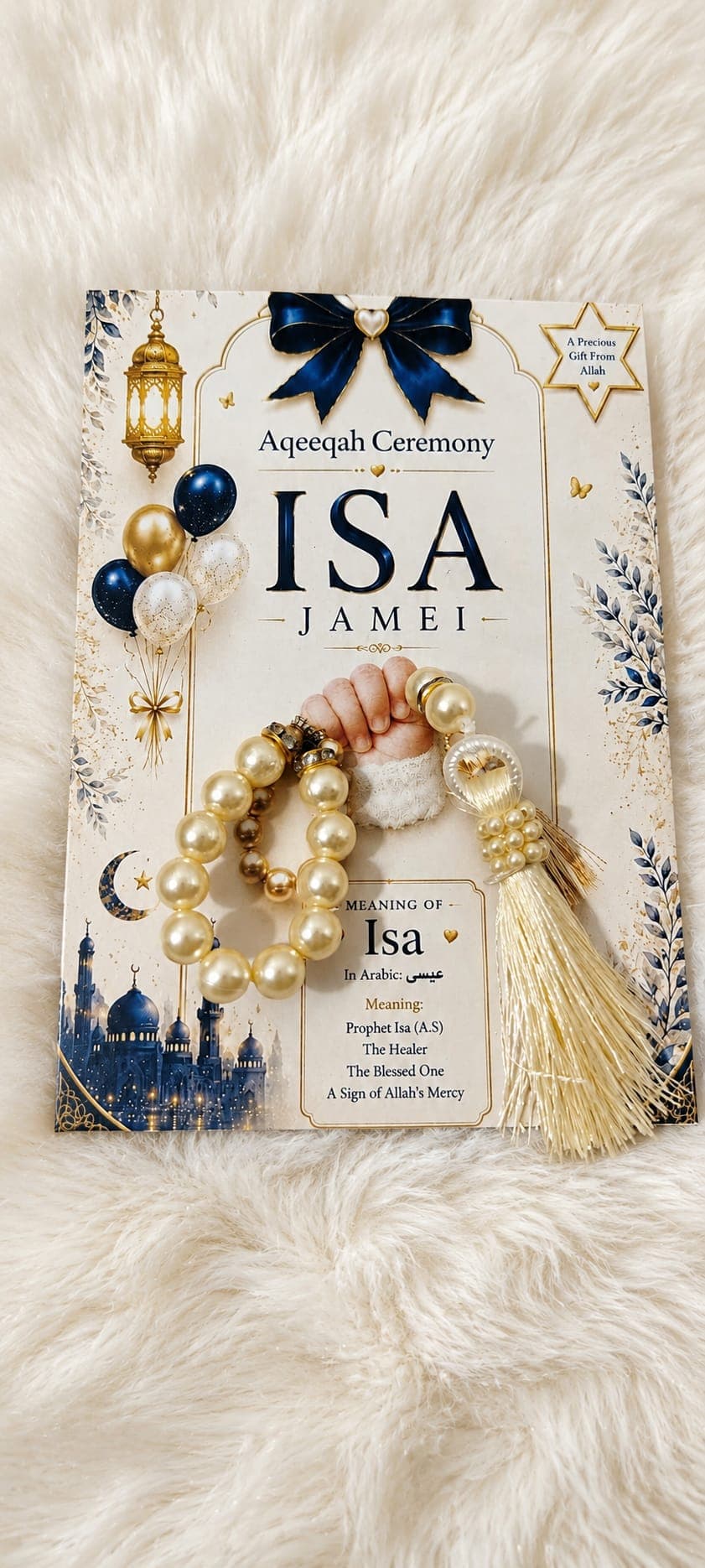 Cream Tasbee Cards - Aqeeqa Ceremony 1